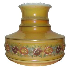 Hurricane Lamp Shade Vtg Peach Luster Iridescent Milk Glass Floral Pattern Gold